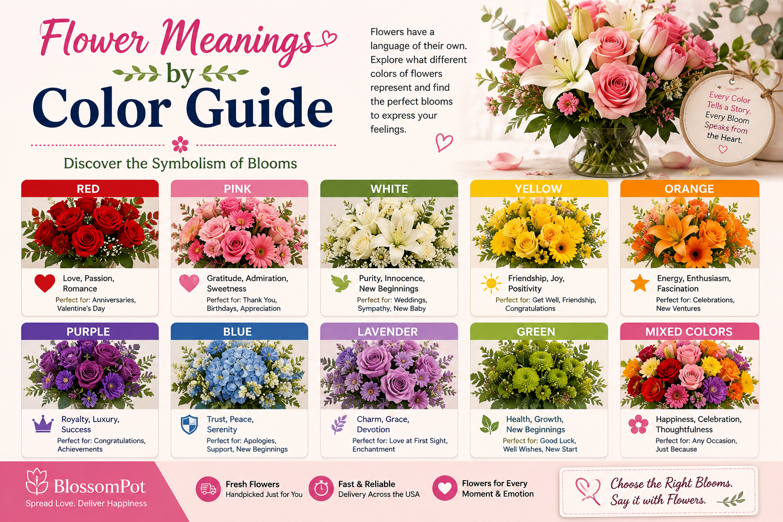 Flower Meanings by Color Guide – Discover the Symbolism of Blooms
